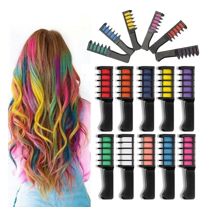 Christmas Birthday Party 10 Colors Hair Chalk Temporary Bright Washable Hair Color Dye Chalk Comb for Girls Kids
