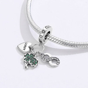 Lucky Four-Leaf Clover S925 Sterling Silver Beaded <b>Infinity</b> <b>Bracelet</b> Pendant Wholesale Women's Jewelry Gifts - Product Image 5