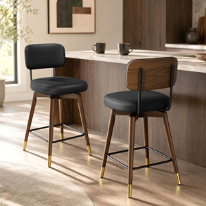 Luxury Modern Ergonomic Bar Counter <b>Stools</b> Thick <b>Cushion</b> PU Solid Wood Footrest Outdoor for Hospitality & Commercial Venues - Product Image 1