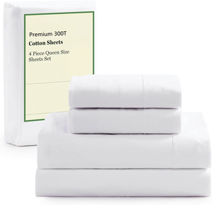 Juego de sábanas Queen blancas de algodón 300T 100% personalizado, juego de sábanas de bolsillo profundo para Hotel - Product Image 2