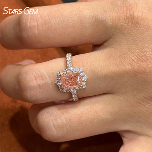 Starsgem 10K Rose Gold Pink Radiant Cut Pink Lab Diamond <b>Ring</b> With Halo Side Stones Women's Jewelry - Product Image 4
