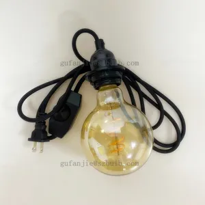 Interruptor de plugue e26 para lâmpada bakelite, 2m, cabo de alimentação, sensor de luz, suporte para lâmpada g95, âmbar, filamento espiral, lâmpada de edison, lustre