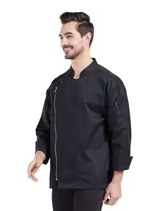 Unisex Chef Coat Men's Long Sleeve Chef Jacket Restaurant Kitchen Cooking Zipper Chef Uniform