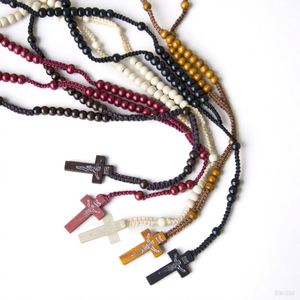 เครื่องประดับโรซารี่คาทอลิก จี้ไม้กางเขนนักบุญเบเนดิกต์ ลูกประคำไม้ทำมือ ของขวัญทางศาสนาสำหรับเทศกาลอีสเตอร์ ขายส่ง - Product Image 5