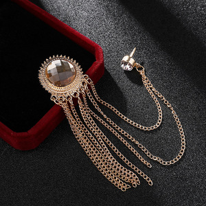 Neue Mode farbige Edelstein Fransen Pin Abzeichen Herren Anzug Brosche Luxus Blazer Kette Ornament Revers Brosche mit Quaste - Product Image 5