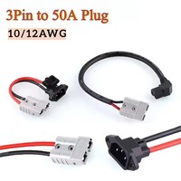 Câble de charge de batterie au lithium en cuivre 12AWG 50A avec connecteur femelle coudé, cordon d'alimentation 50A, prise de charge de voiture mâle 3 broches, fil 10AWG