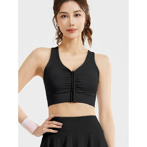 Soutien-gorge de sport sans coutures respirant anti-rides noir à fermeture éclair sur le devant, maintien élevé, pour l'entraînement, le yoga et le fitness, haut athlétique pour femme - Product Image 1