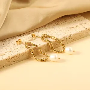 Europa Vereinigten Staaten von Amerika Edelstahl Süßwasserperlenohrringe beschichtet 18K Gold Perlenkette doppelschichtige Quaste Ohrringe Schmuck