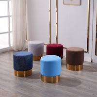 Tabouret pouf banc rond fantaisie à base de mousse de tissu de velours jaune doux habillage maquillage velours tabourets pouf doux chaises