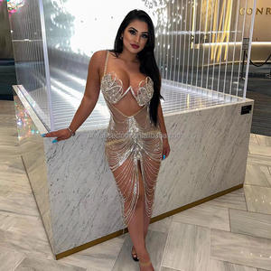 Vestido de noche personalizado con purpurina dorada, borlas de lentejuelas, Sexy, transparente, a la moda, de lujo, con imagen Sexy - Product Image 3