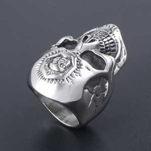 Skull <b>Ring</b> Men's <b>Titanium</b> Steel Punk Style Exaggerated Double Headed Face SA817 Jewelry Gift - Product Image 2