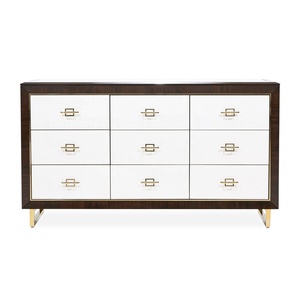 Custom Velvet-Lined <strong>Chest</strong> <strong>of</strong> <strong>Drawer</strong> Dresser High Gloss Marble Countertop Adjustable Shelf Gold Accent Sideboard Media Console - Product Image 2