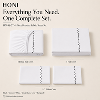 HONI Ensemble de literie classique à prix abordable, 100 fils, couleur unie, durable, avec drap plat, pour tous les âges