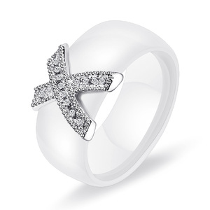 Multi-Color <b>Ceramic</b> <b>Ring</b> with Cubic Zirconia Pave X Design | Polished Finish | Hypoallergenic Statement <b>Ring</b> for Women & Men - Product Image 5