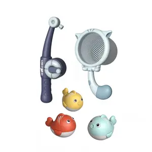 Ultimo set di giocattoli da pesca magnetici per bambini innovativa rete da cattura e canna da pesca giocattolo galleggiante per vasca da bagno animale giocattolo per l'acqua da bagno