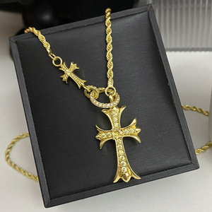 Bracelet unisexe pour couples, pendentif <span class=keywords><strong>croix</strong></span> en cuivre rétro classique avec diamants roses brillants, chaîne en bambou - Product Image 3