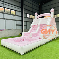 Location de matériel de fête : Château gonflable rose pastel pour enfants, toboggan gonflable aquatique pour enfants avec piscine