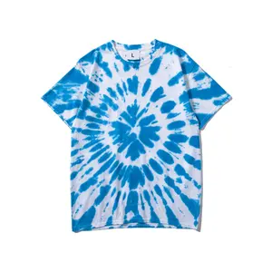 hot sale collarless O-neck flexography heavy cotton screen print t shirt tie dye