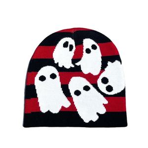 Nouveau Y2K Streetwear Halloween petit diable rayé tricoté Beanie chapeau femmes hommes Hip Hop crâne Bonnet Jacquard bonnets casquette - Product Image 4