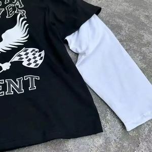 Custom logo DTG Print Long Sleeves Oversized Men Vintage Double Layer Acid Wash Cotton t Shirt - Product Image 3