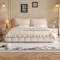 Lit de style moderne crème, rembourré et moelleux, avec rangement et sommier relevable hydraulique, double ou king size, pour chambre principale