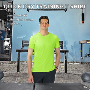 T-shirts de sport pour hommes en polyester non tissé 100%, manches courtes, col rond, séchage rapide, respirant, coupe régulière, vêtements d'entraînement - Product Image 2
