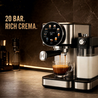 Mesin Kopi Espresso Otomatis Elektrik 20Bar dengan Penggiling Flat Burr, Layar Sentuh Stainless Steel, Pengocok Susu, untuk Rumah dan Komersial