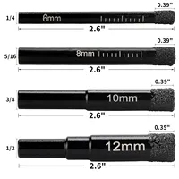 Lot de 5 forets diamantés 1/4 "5/16" 3/8 "1/2" tige ronde brasés sous vide pour granit/carrelage/céramique/pierre/verre matériaux durs