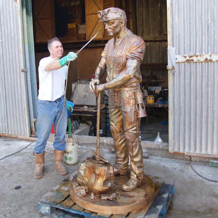 Уличное украшение для сада, памятная металлическая Бронзовая статуя майнера в натуральную величину для продажи
