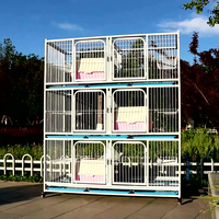 Cage d'élevage pour animaux de compagnie en fil d'acier tubulaire carré, 6 portes, 3 étages, pour chats et chiens, idéale pour petits animaux - Vernis nano de cuisson, vente chaude