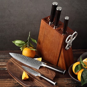 Ensemble de 7 couteaux de cuisine professionnels en acier <span class=keywords><strong>damas</strong></span> <span class=keywords><strong>japonais</strong></span> avec manche en <span class=keywords><strong>bois</strong></span> Pakka, support et <span class=keywords><strong>ciseaux</strong></span> - Product Image 4