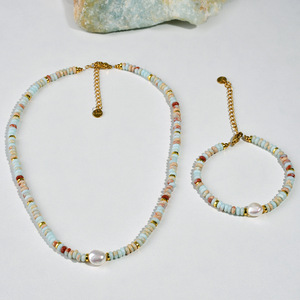 Wholesale Elegant Women Jewelry Set Simple Agalmatolite Beads Freshwater Pearl Clavicle Necklace And <b>Bracelet</b> <b>Matching</b> Set - Product Image 3
