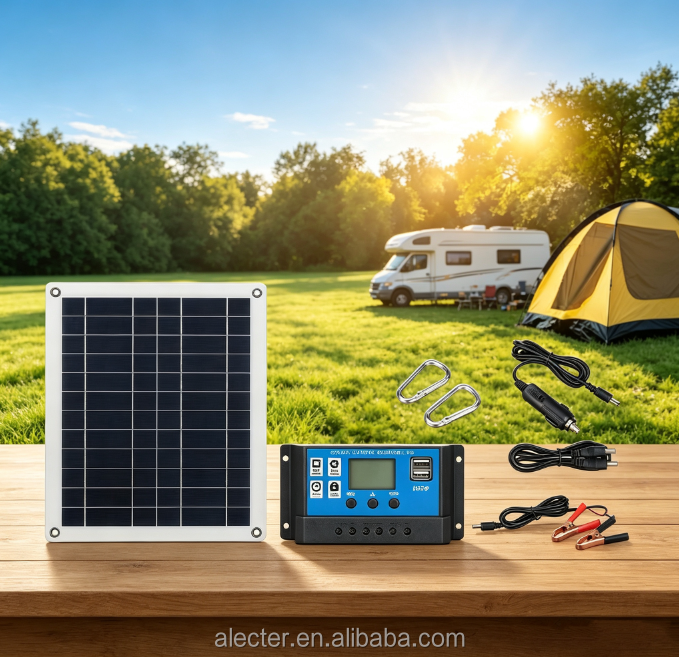 Alecter <strong>Solar</strong> APH-P141 20W <strong>12V</strong> Monocrystalline Silicon <strong>Flexible</strong> Portable High Efficiency (>21.5%) Waterproof <strong>Solar</strong> <strong>Panel</strong> <strong>Kit</strong> for