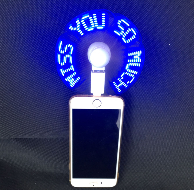 Custom Text Message Led Personalized Advertising Fan Programmable Usb Led Light Fan with Adapters for Iphone and Type C Phones