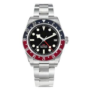 Relógio de pulso masculino clássico GMT com logotipo personalizado safira, relógio mecânico automático com moldura de cerâmica e revestimento super luminoso - Product Image 1