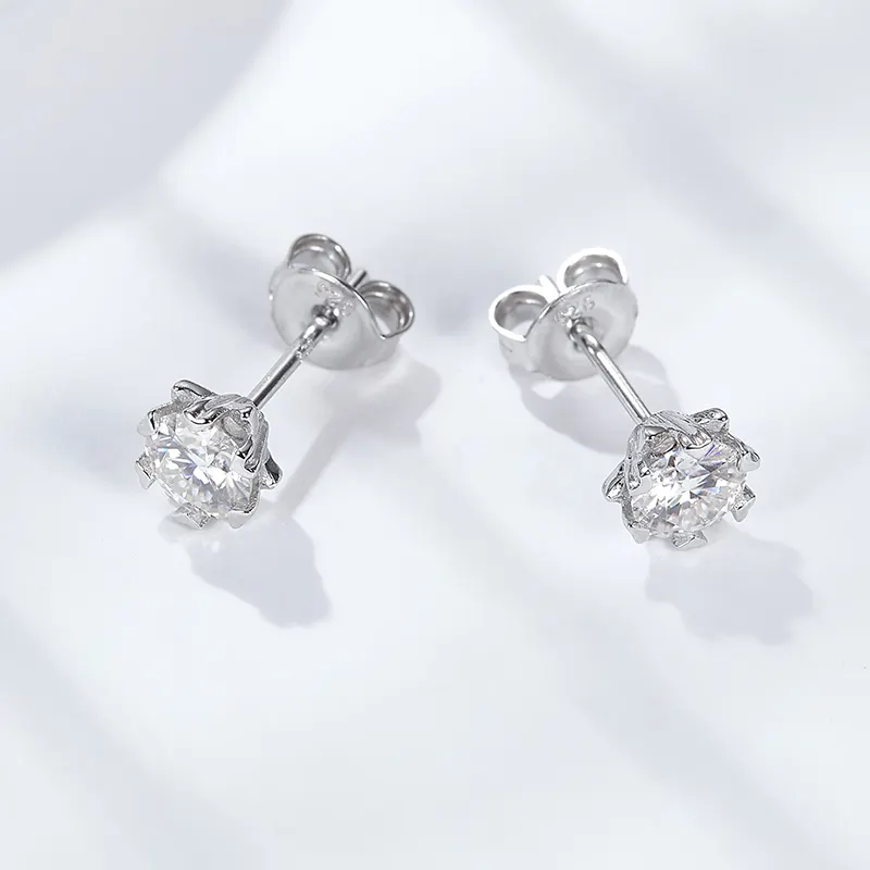 Snow Claw set Classic moissanite studs corte redondo 0.3ct 0.5ct 1.0ct DEF VVS piedras preciosas sueltas S925 pendientes de plata esterlina