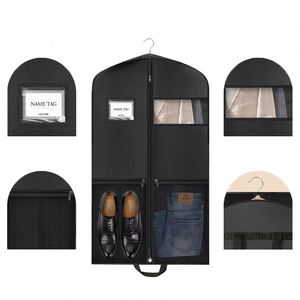 Housse de rangement imperméable pour costumes, noire, suspendue, pour plusieurs vêtements, sac de voyage pour vêtements avec poches - Product Image 1
