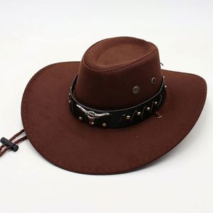 Chapeau de cowboy rétro unisexe style occidental européen et américain, nouveau logo tête de taureau, ceinture en tissu ethnique pour les voyages en extérieur - Product Image 2