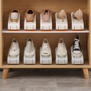 Adjustable Plastic Double Layer <b>Shoe</b> <b>Rack</b> With Storage Organizer For Household Use Orange Grey Standing Type - Product Image 1