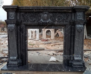 Custom Victorian Antique Style Black Marble Hearth and <strong>Back</strong> <strong>Panel</strong> Natural Stone <strong>Fireplace</strong> - Product Image 4