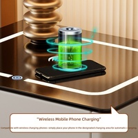 Table de chevet pliable intelligente avec haut-parleur Bluetooth, charge sans fil, éclairage LED sous le plateau, deux tiroirs, chambre à coucher moderne