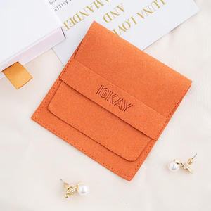 Lateen Small <b>Orange</b> Microfiber <b>Paper</b> Exterior Jewelry Pouch with Envelope Flap Logo Slide Packaging - Product Image 2