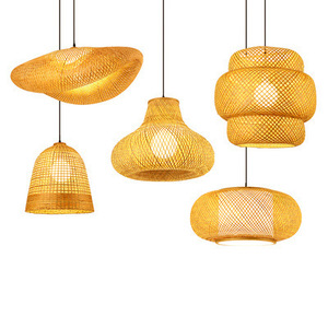 Bamboo Woven Pendant Lamp Round E26 LED <b>Light</b> Source Single Head <b>Chandelier</b> For Tea Room Restaurant Hotel Zen Style - Product Image 5