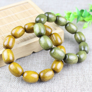 Pulsera de Madera de Nanmu Dorado de Sichuan con Cuentas en Forma de Barril, Joyería Cultural Coleccionable para Uso Diario Unisex - Product Image 1