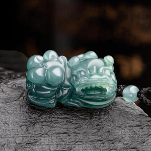 Pendentif en jadéite naturelle Pixiu, jade bleu eau, UNISEXE, besties mythiques, style chinois, cadeau avec certificat d'évaluation PX59 - Product Image 1
