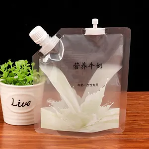 Reusable New Arrival Food Packaging Bag Transparent Milk Drink Spout Pouch 1000ml 1500ml Stand Up Pouch Liquid Spout Bags