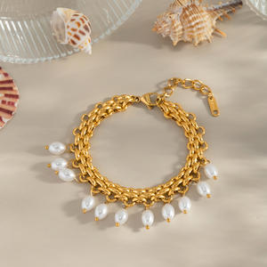 Da donna in acciaio inox impermeabile placcato oro 18K nappa collana di perle bracciale gioielli Set per matrimonio fidanzamento anniversario - Product Image 5