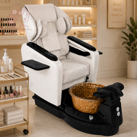 Sillón de Pedicura con Base Negra, Sillón de Pedicura con Hidromasaje, Respaldo Reclinable Eléctrico y Masaje de Espalda, Sillón de Pedicura para Uñas