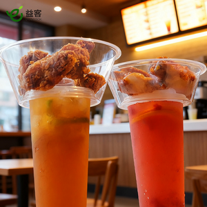 ถ้วยขนมแบบใช้แล้วทิ้งพร้อมฝาและหลอดดูด ถ้วยพลาสติกสำหรับอาหารแบบนำกลับบ้านพร้อมถาดสำหรับไก่ทอด ฮอทพอท ขนมขบเคี้ยว รับผลิตตามสั่ง ขายส่ง - Product Image 6