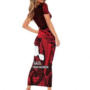 Polynésie française à manches courtes robe moulante requin <span class=keywords><strong>tatouage</strong></span> Hibiscus bleu élégant femmes robes personnaliser Sexy vêtements en gros - Product Image 2